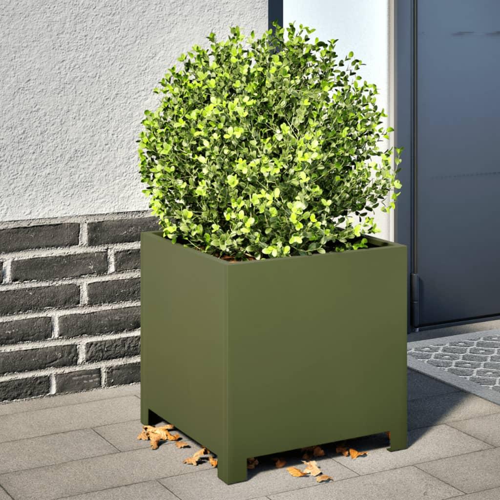 Plantekrukker 2 stk. 40x40x40 cm stål olivengrøn Plantekrukker 2 stk. 40x40x40 cm stål olivengrøn