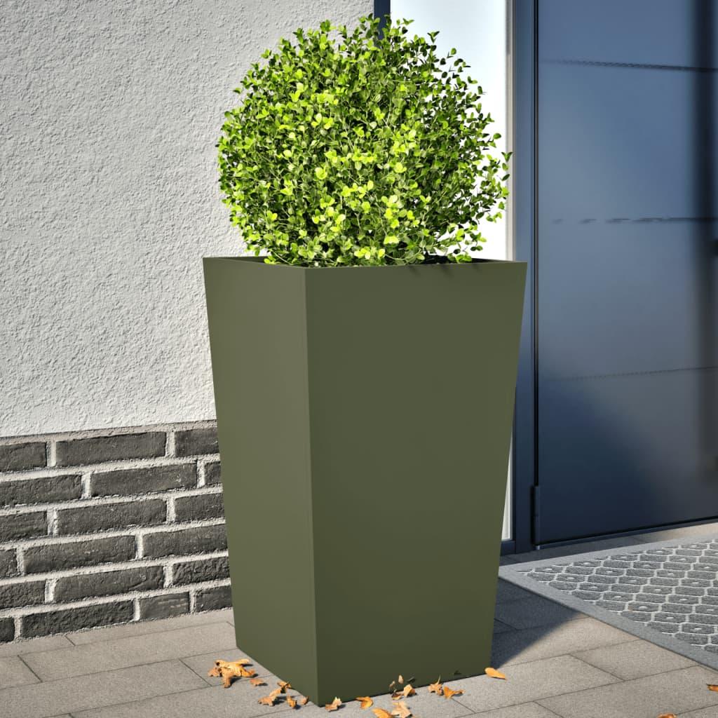Plantekrukker 2 stk. 45x45x75 cm stål olivengrøn Plantekrukker 2 stk. 45x45x75 cm stål olivengrøn