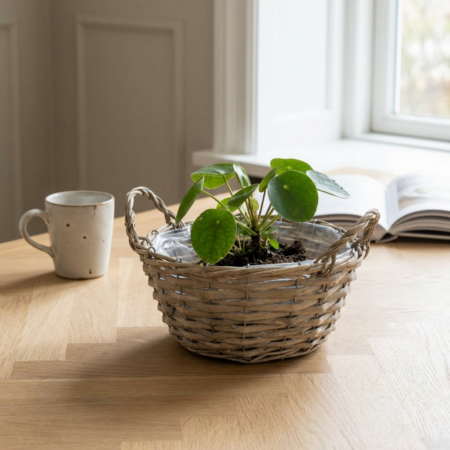 Plantekurv i grå flet – Ø20 cm