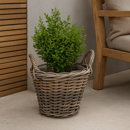 Plantekurv i grå rattan – Med PVC Indlæg – Til indendørs & udendørs brug - Stor