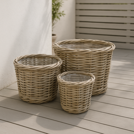 Plantekurve i rattan – Forskellige størrelser – Billige håndflettede kurve til planter og have - Stor