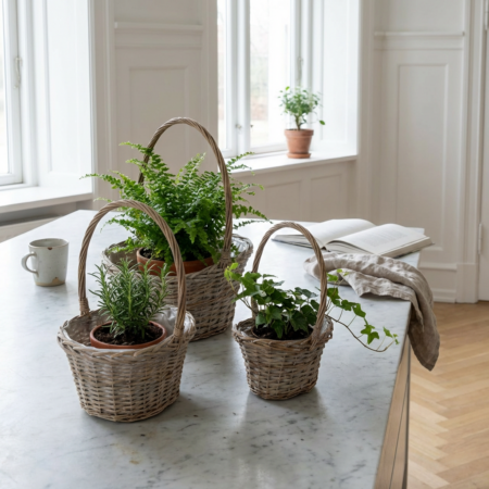 Plantekurve ovale med hank - Natur flet - Sæt med 3