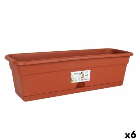 Planter med fad Dem Greentime Rektangulær Brun 40 x 20 x 17,3 cm (6 enheder)