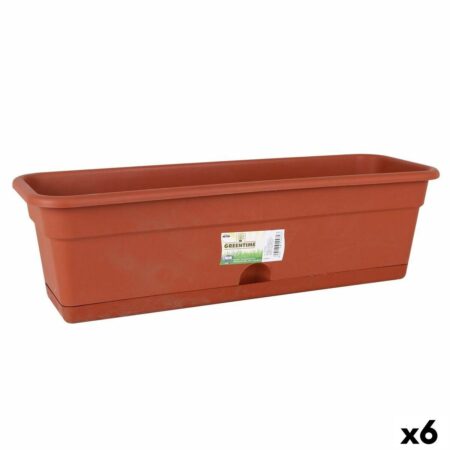 Planter med fad Dem Greentime Rektangulær Brun 60 x 20 x 17,3 cm (6 enheder)