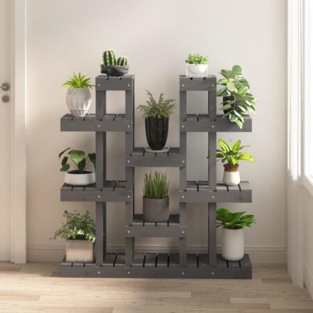 Plantestativ 104,5x25x109,5 cm massivt fyrretræ grå