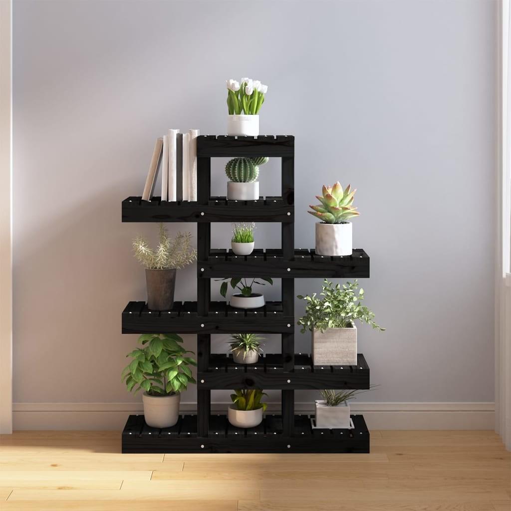 Plantestativ 85x25x109,5 cm massivt fyrretræ sort Plantestativ 85x25x109,5 cm massivt fyrretræ sort