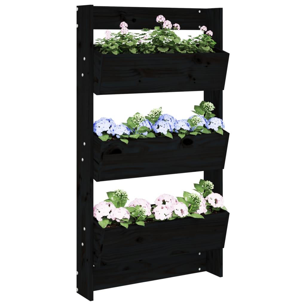 Plantevæg 60x18,5x110 cm 3 niveauer massivt fyrretræ sort Plantevæg 60x18,5x110 cm 3 niveauer massivt fyrretræ sort