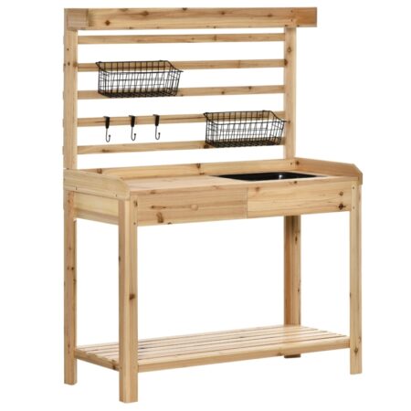 Plantningsbord med Vask, Hylde, 2 Kurve og 3 Kroge 107 x 46 x 142 cm
