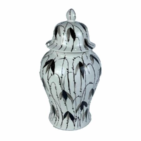 Porcelæns-vase - sort/hvid orientalsk bladmotiv 22 × 22 × 42 cm