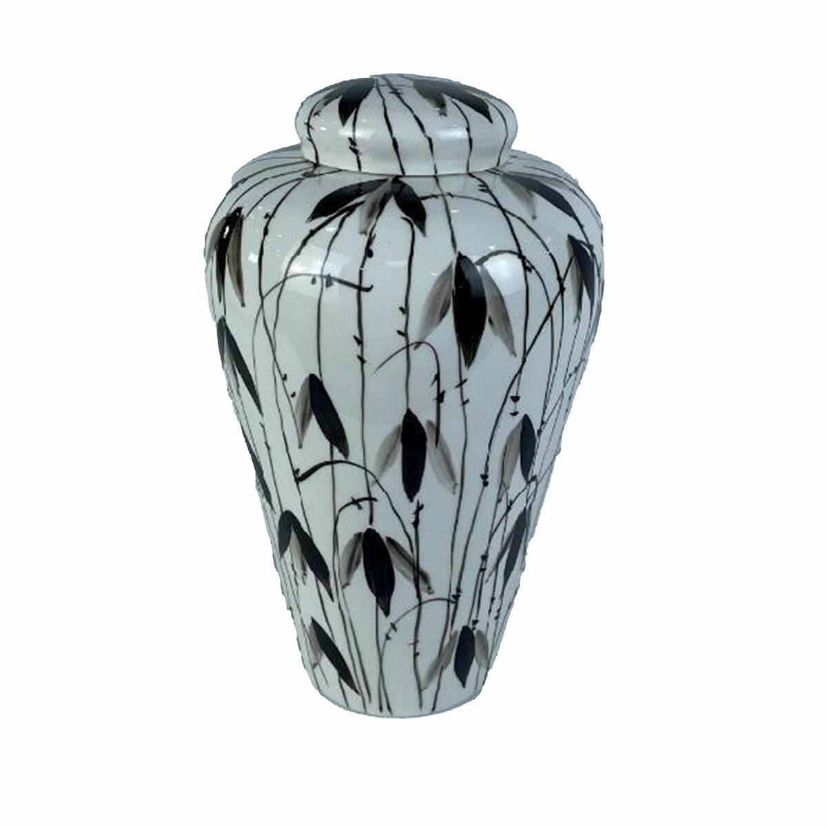 Porcelænsvasen - sort/hvid orientalsk blad, 23×23×33 cm Porcelænsvasen - sort/hvid orientalsk blad, 23×23×33 cm