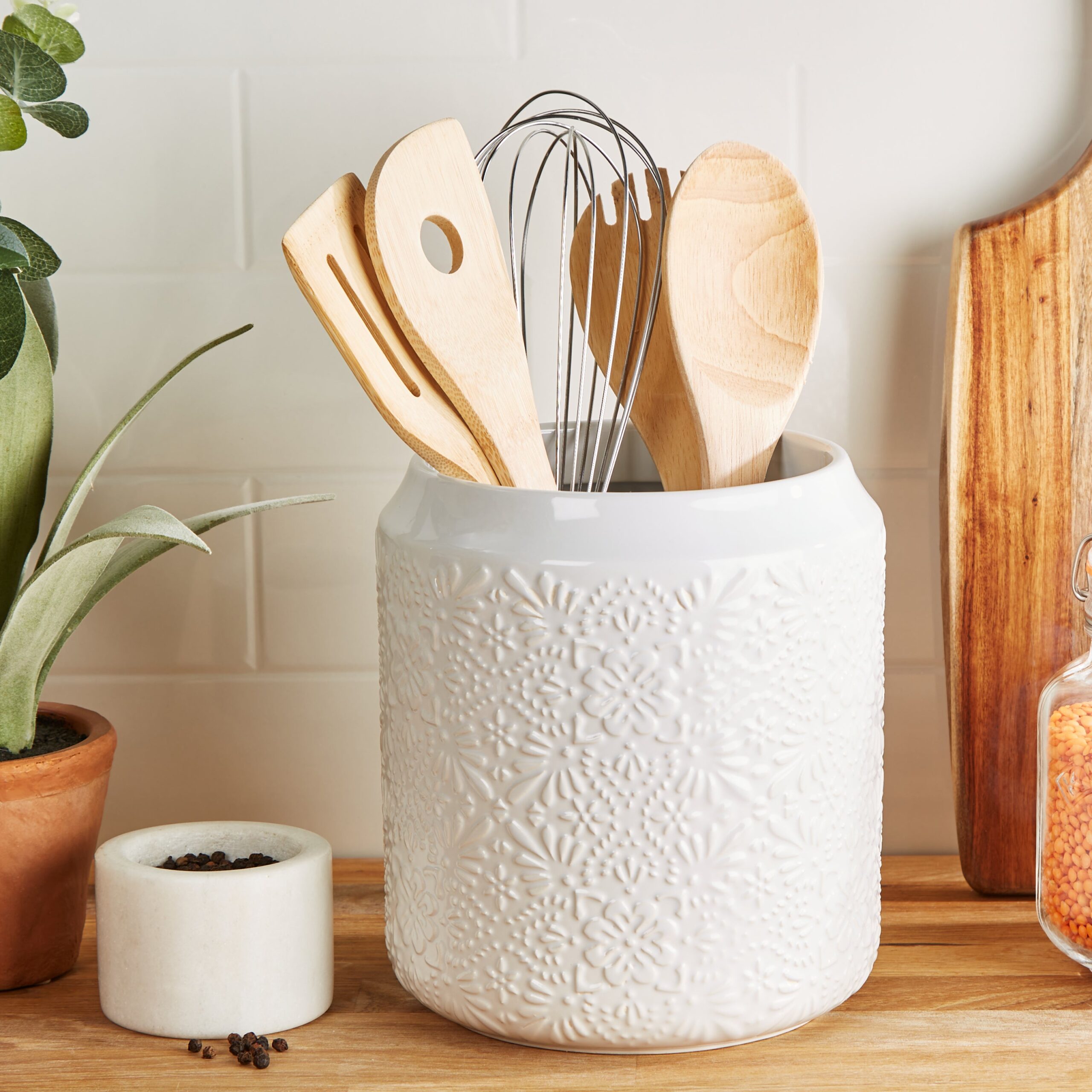 Pretty Boho Utensil Pot White Pretty Boho Utensil Pot White