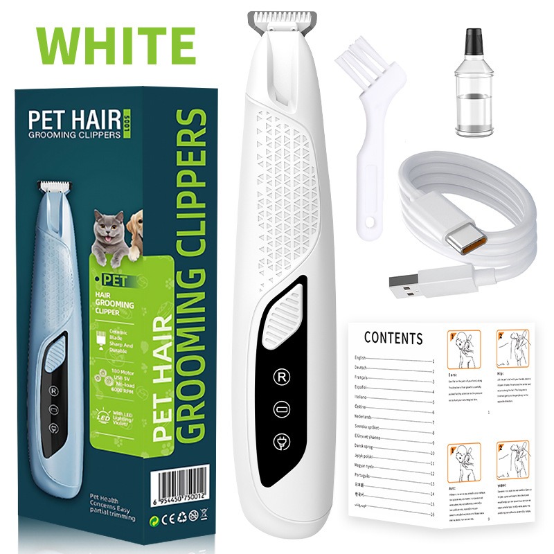 Professionel Pet Pote Hårtrimmer med LED-lys - Sikker og effektiv klipning til hunde og katte White Professionel Pet Pote Hårtrimmer med LED-lys - Sikker og effektiv klipning til hunde og katte White