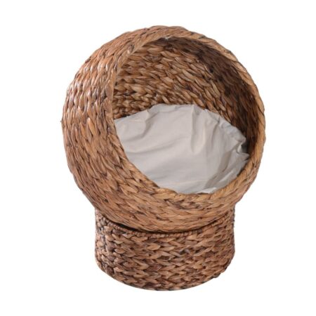 Rattan Cat Basket Komfortabel Katteseng Med Pude, Vandhyacint-Kæledyrsseng, Lysebrun, 42X33X52Cm