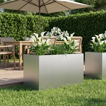 Rektangulær blomsterkrukke i galvaniseret stål 100 x 50 x 50 cm sølv