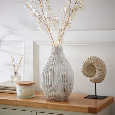 Ribbed Stone Bottle Vase Concrete Effect