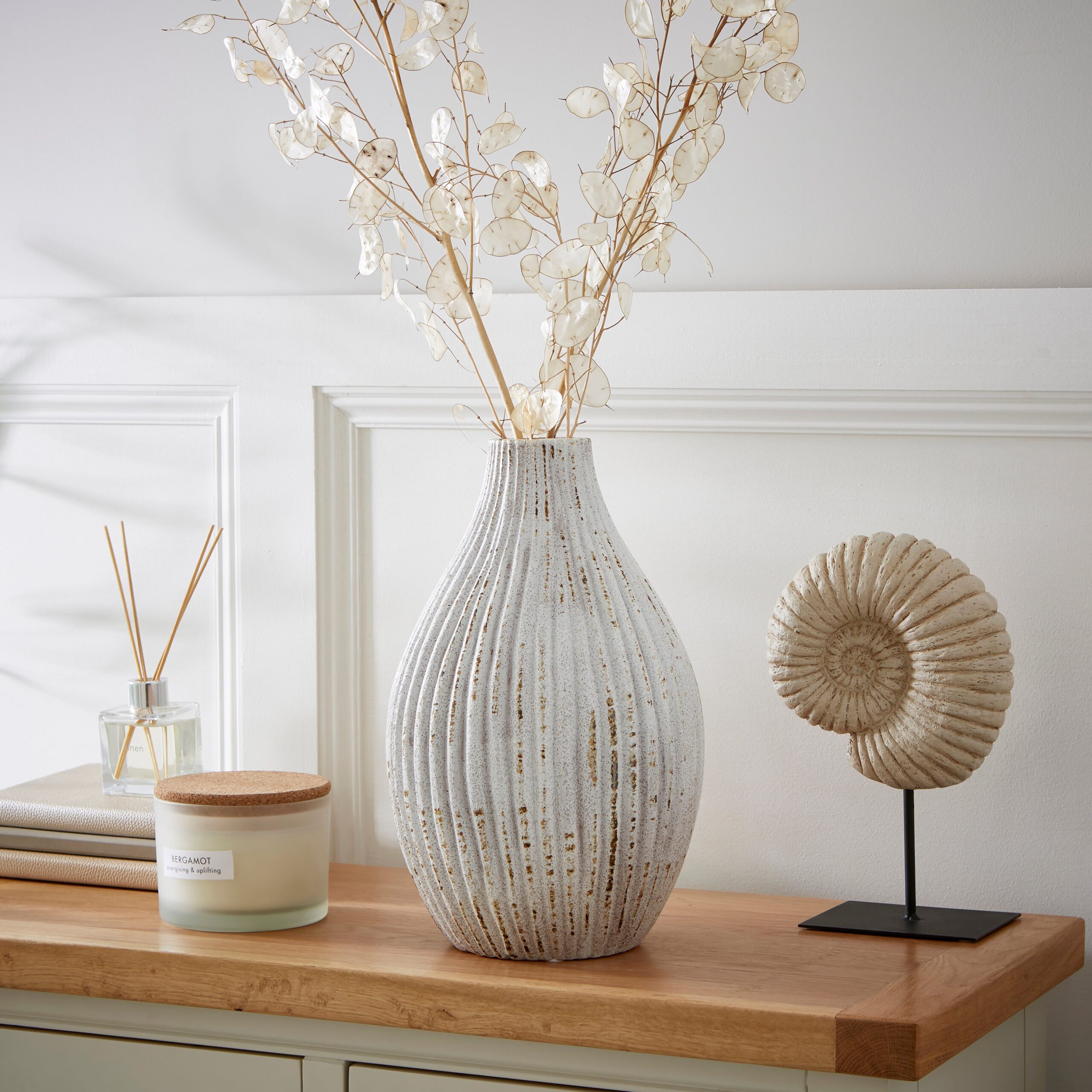 Ribbed Stone Bottle Vase Concrete Effect