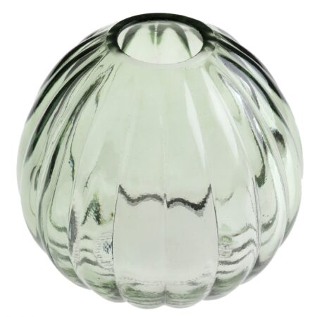 Rillet Kugleformet Glasvase Eukalyptusgrøn