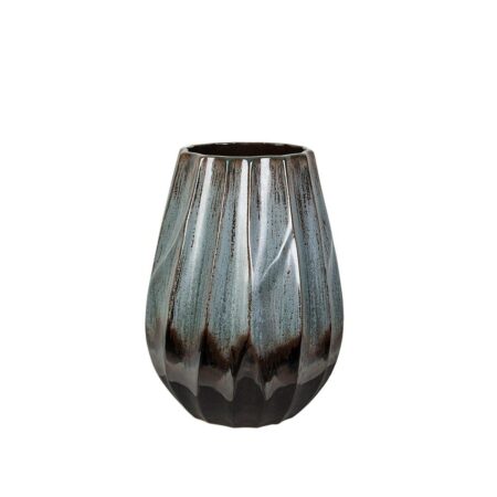Romimex vase - blÃ¥/sort keramik, oval