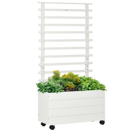 Rullbar Planteringslåda med Spaljé väderbeständig 76 x 30 x 155 cm Vit