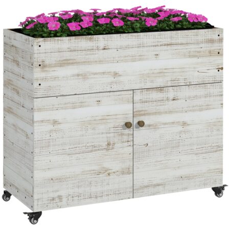 Rullbar plantekasse med skab 110 x 50 x 95 cm vintage grå