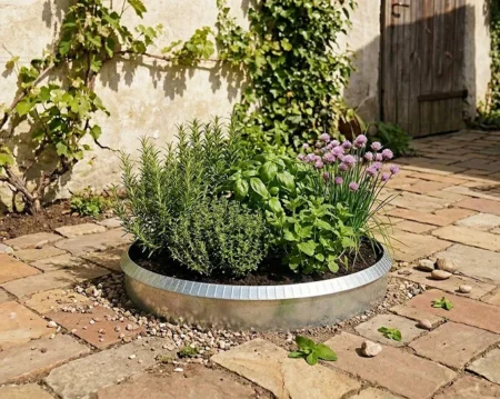 Rundt højbed i galvaniseret stål, højde 26cm (med sneglekant)