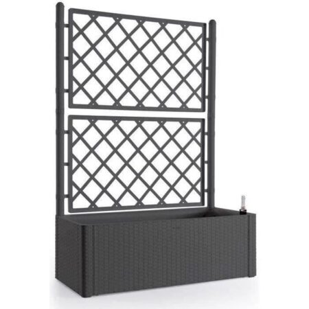 STEFANPLAST Natural Deluxe rektangulär blomlåda med spaljé - 100 x 43 x H 142 cm - 90 + 6,5 L i förvaring - Antracit