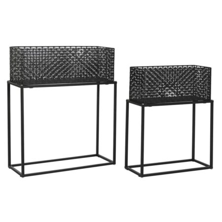 Sæt med 2 høje urtepotter - sort metal, gulvmodel (60 x 22 x 70 cm)