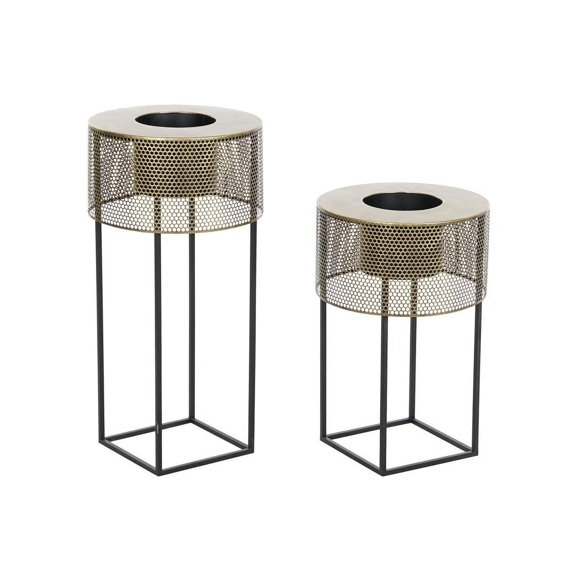 Sæt med 2 urtepotter på stativ - Sort/Gylden metal, 33 × 33 × 51/67 cm Sæt med 2 urtepotter på stativ - Sort/Gylden metal, 33 × 33 × 51/67 cm