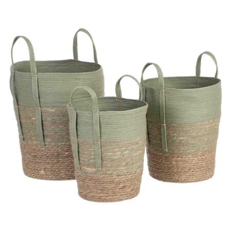 Sæt med kurve i naturlig fiber - Mint/Natur, 3 dele (42 × 42 × 48 cm)