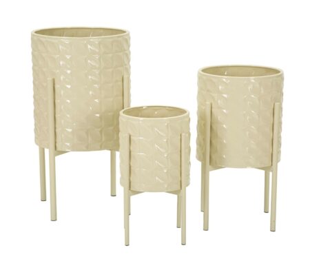Sæt med vaser i creme-hvid, metal - 36x56x5, 30x48x5, 24x37x5 cm
