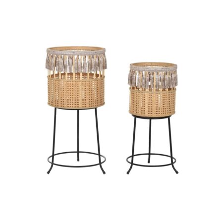Sæt urtepotter på stativ - bambus/metal, natur/sort, H 68 cm (2 stk.)