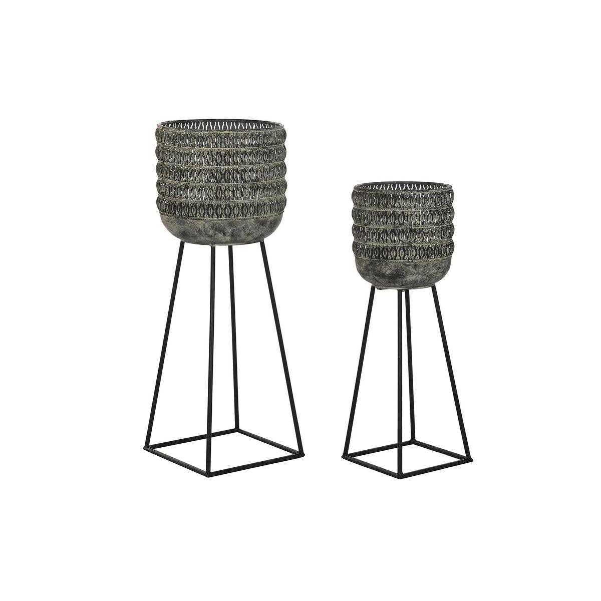Sæt urtepotter på stativ, metal, grå/sort (2 stk.) 32 × 32 × 84 cm Sæt urtepotter på stativ, metal, grå/sort (2 stk.) 32 × 32 × 84 cm