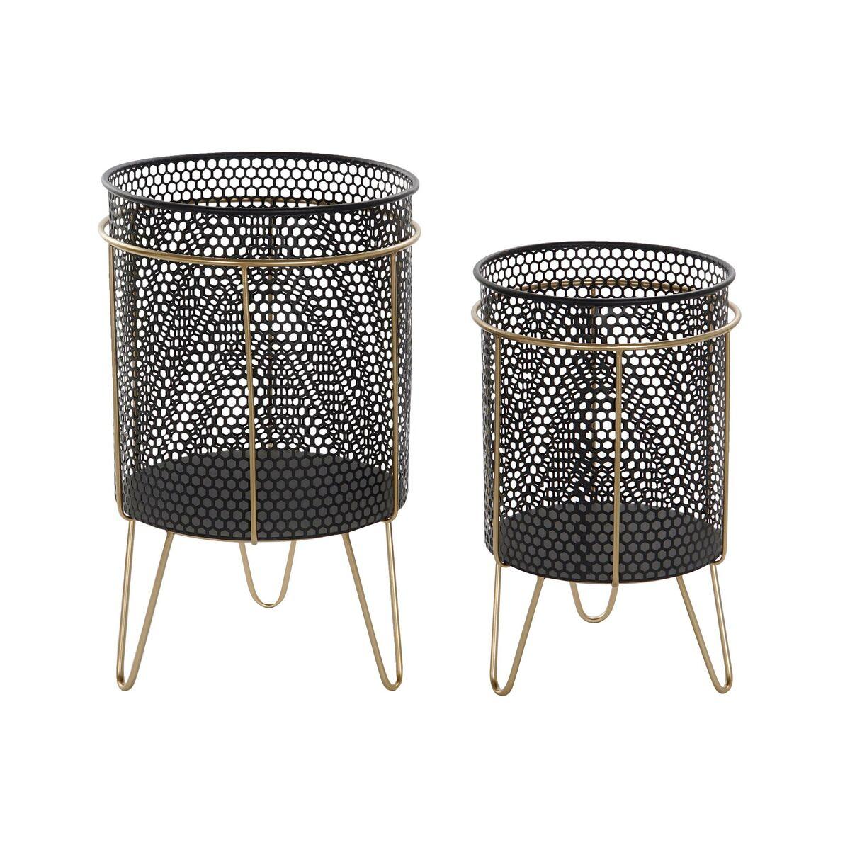 Sæt urtepotter på stativ - sort/guld, metal, 36 × 36 × 58 cm (2 stk.) Sæt urtepotter på stativ - sort/guld, metal, 36 × 36 × 58 cm (2 stk.)