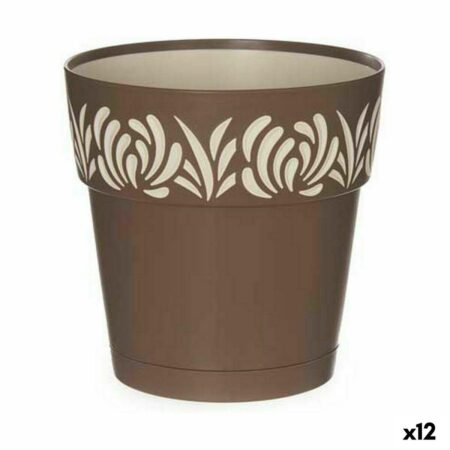 Selvvandende krukke Stefanplast Gaia - brun plast, 15 × 15 × 15 cm (12 stk)