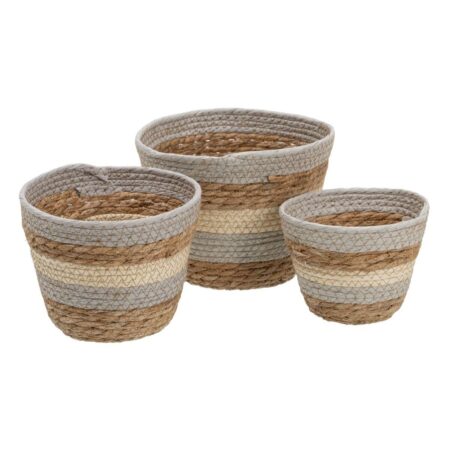 Set med kurve Natur Grå 17 x 17 x 20 cm Naturlig fiber (3 Dele)