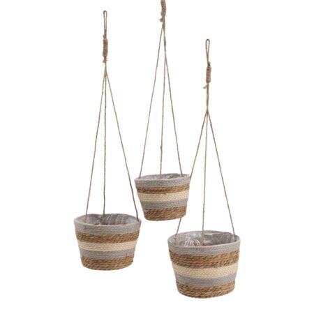 Set med kurve Natur Grå Naturlig fiber 20 x 20 x 27 cm (3 Dele)