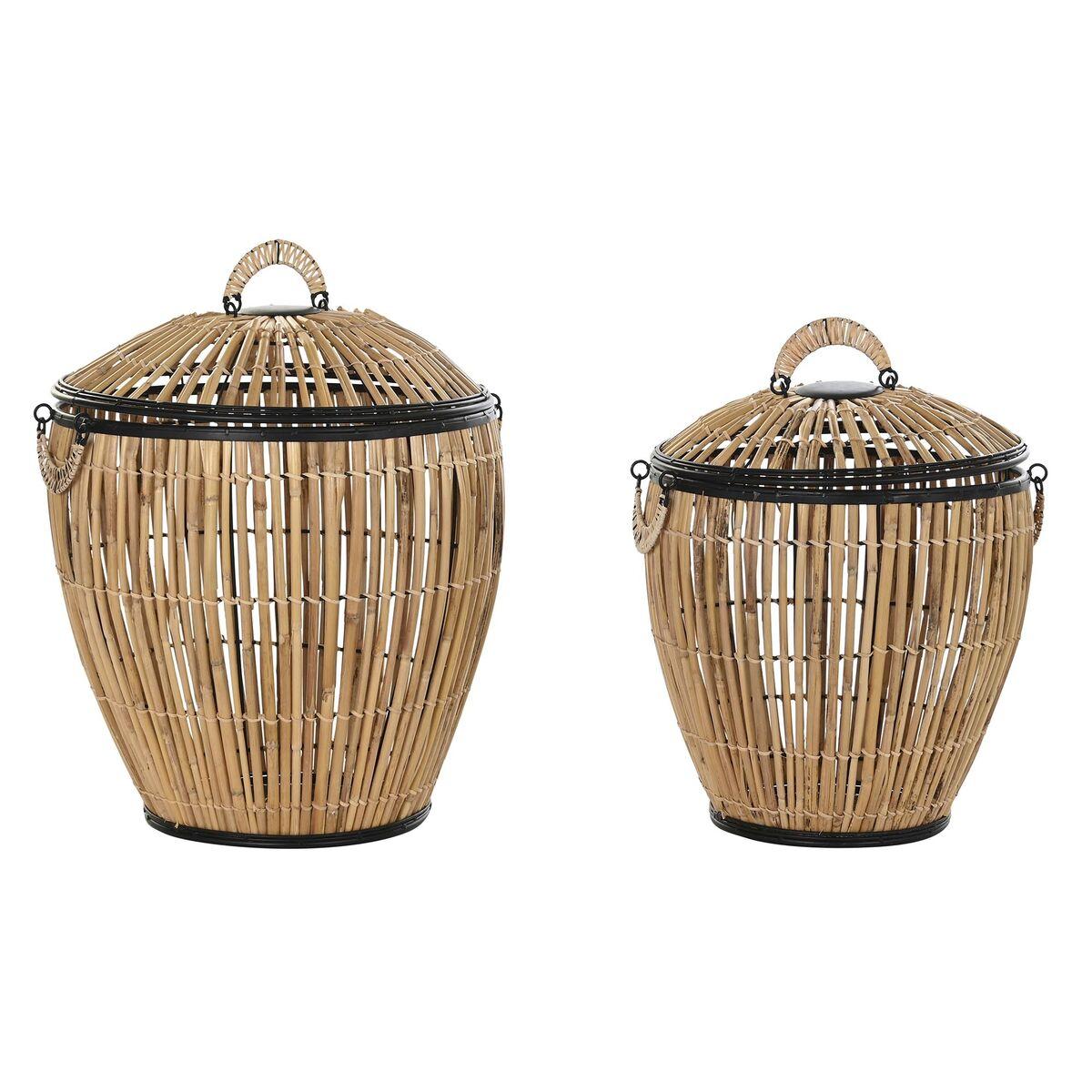 Set med kurve Sort Natur Metal Rattan 48 x 48 x 55 cm (2 enheder) Set med kurve Sort Natur Metal Rattan 48 x 48 x 55 cm (2 enheder)