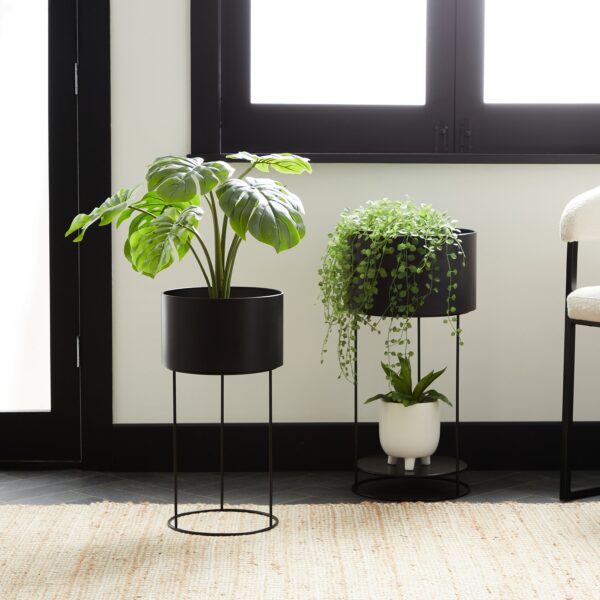 Set of 2 Large Metal Plant Stands Black