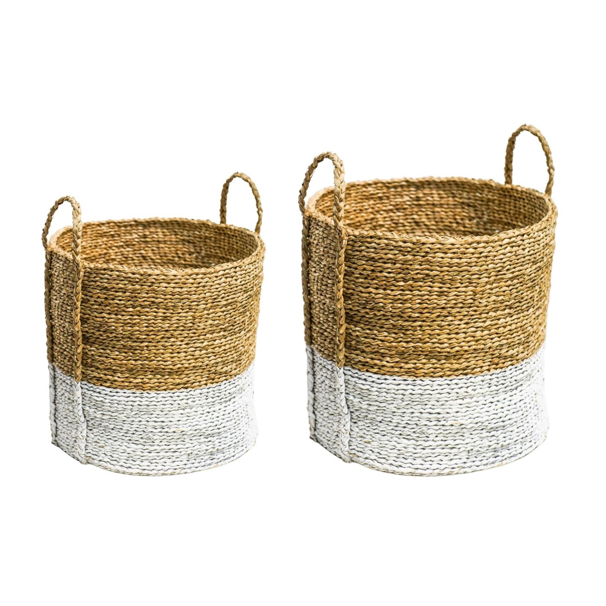 Set of 2 White Seagrass Log & Kindling Basket White Set of 2 White Seagrass Log & Kindling Basket White