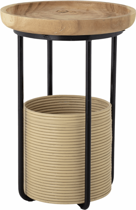 Sidebord Bloomingville Hitti Ø45 x H60 cm Natur - suartræ bordplade med rattan kurv og jernben