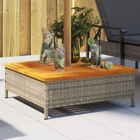Skjuler til parasolfod 70×70×25 cm i grå polyrattan med akacietræstop