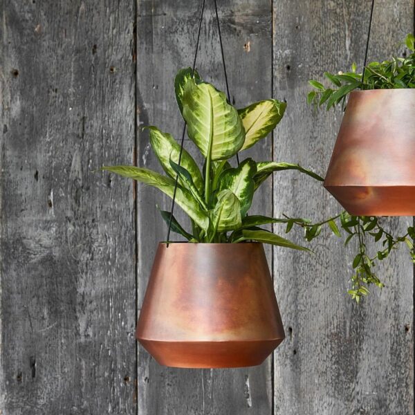 Soho Aged Leather Strap Hanging Plant Pot Copper