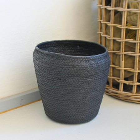 Sort fletkurv til planter i hamp - Ø28xH28 cm