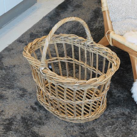 Stor bykurv i håndflettet rattan – fransk flet – 55x41xH28 cm – naturgrå kurv til opbevaring og picnic