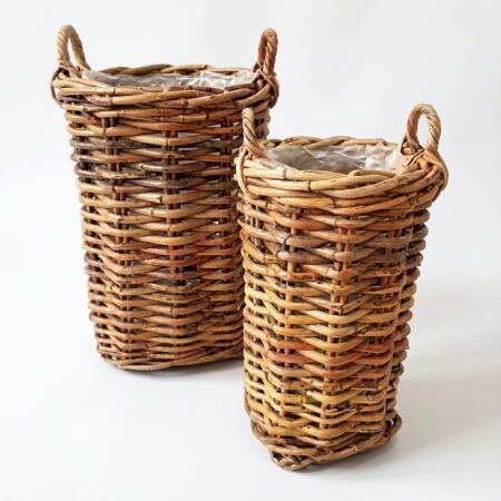 Stor høj plantekurv i natur rattan - Ø50xH70 cm