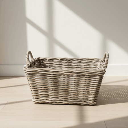 Stor rektangulær fletkurv i rattan – Grå - 55x43xH26 cm