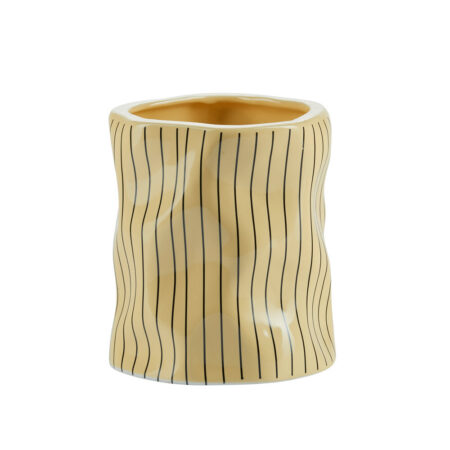 Stribet urtepotteskjuler, gul - Ø13,5 cm.