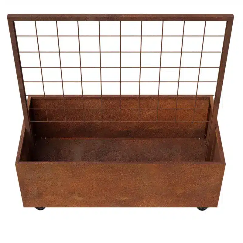 THOR Plantekasse på hjul med espalier 120 cm - Cortenstål 40 cm Rionet (10 x 10 cm) THOR Plantekasse på hjul med espalier 120 cm - Cortenstål 40 cm Rionet (10 x 10 cm)