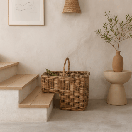 Trappe kurv / cykelkurv i grå rattan - 50x30xH35 cm