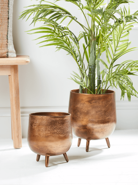 Two Textured Standing Planters - Antique Bronze